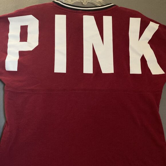 Victoria’s Secret PINK‎ Sweatshirt Women’s Small Burgundy White Spellout - Picture 7 of 11